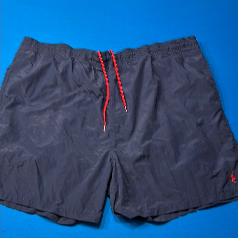 Men's Navy Swim Shorts with Red Accents